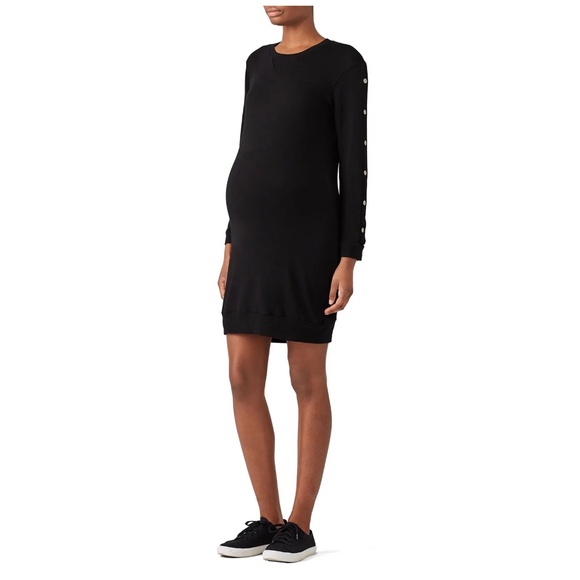 MONROW Sweatshirt Maternity Sheath Dress Casual Cute & Comfortable Black Size L - Picture 1 of 4